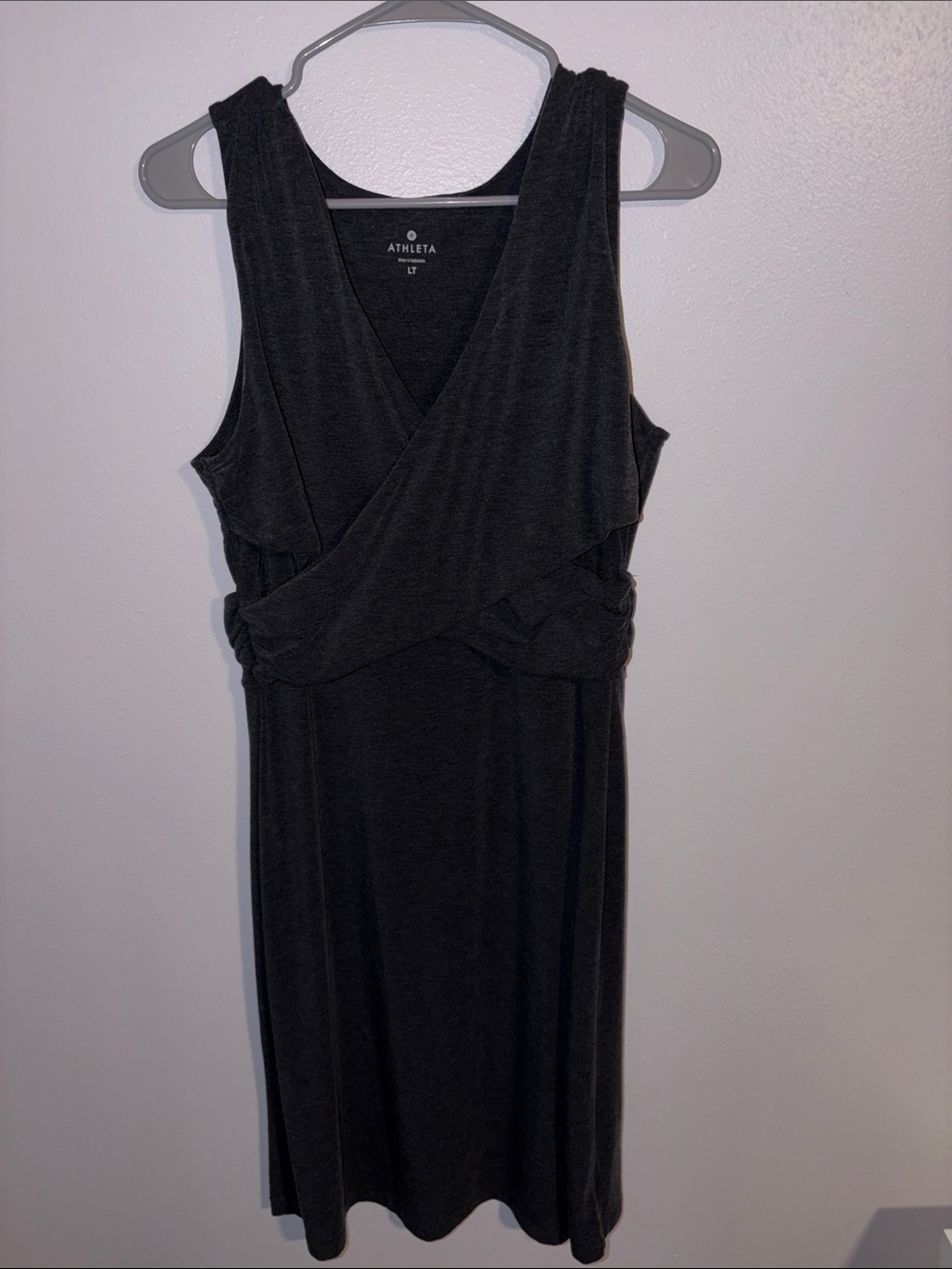 Athleta Dark Charcoal Sleeveless Wrap-Style Dress, sz LT